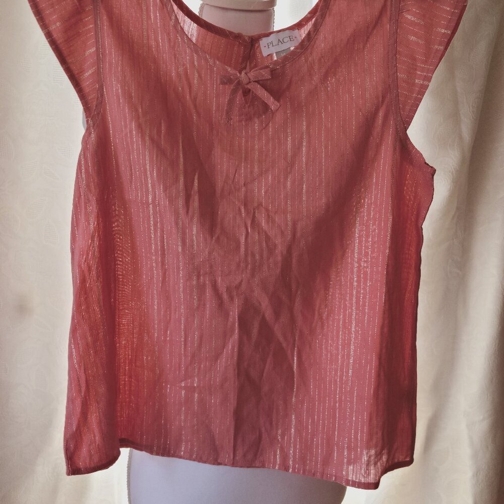 THE CHILDREN'S PLACE GIRLS METALLIC KEY HOLE TOP WITH FLUTTER SLEEVES SIZE 14 XL